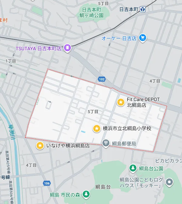 とごうピアノ教室のある港北区綱島西5丁目のマップ